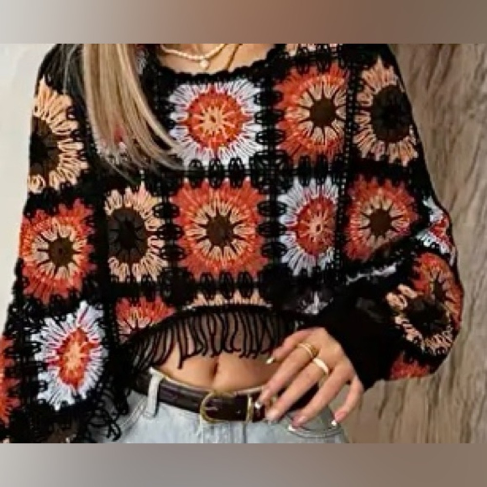 Bohemian Crochet Fringe Sweater - Multicolor